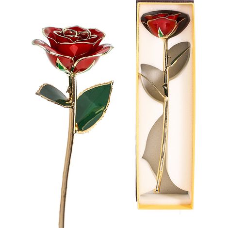 Roses à longues tiges plaquées or 24 carats, coffret cadeau avec présentoir transparent roses rouges un cadeau pour elle. (1/3)