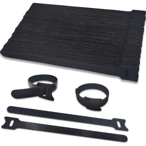 150 x 12 mm, Attaches de câbles noires, paquet de 100, attaches de câbles Velcro, pour organiser et ranger tous les câbles, bande auto agrippante non adhésive de 12 mm de large. (1/5)