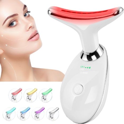 Appareil de beauté pour le cou, masseur à vibrations EMS, appareil de beauté pour le rajeunissement de la peau par lumière colorée, pour le visage et le cou.