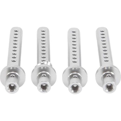 Lot de 4 supports de carrosserie métalliques pour voitures RC Crawler 1/10 (Axial SCX10, SCX10 II, RC4WD, D90, TF2, Tamiya), couleur argent. (1/4)