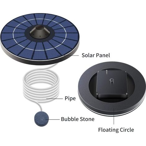 Pompe à Oxygène pour Aérateur d'Étang Solaire avec Tuyau d'air Et Pierre à Bulles Aérateur d'Étang à Eau Flottante Oxygénateur de Réservoir de Poissons pour Fontaine de Bain d'oiseaux (1/4)