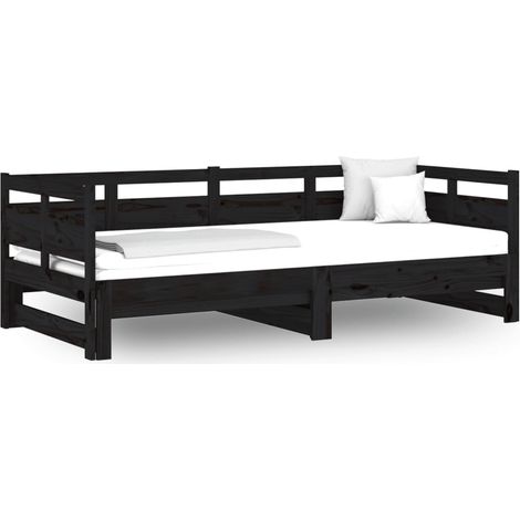 Maison Exclusive - Dormeuse Estraibile Nera in Legno Massello di Pino 2x(80x200)cm