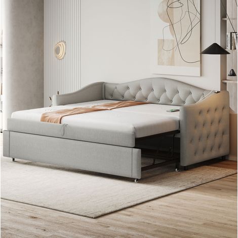 MEUBLIV Bettgestell 90x200 cm Grau – Schlafsofa mit USB-Anschluss, ohne Matratze (1/5)