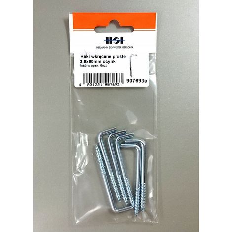 Gerade Einschraubhaken, verzinkt, 3,8 x 60 mm HSI, 1 Stück.