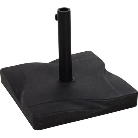 Base quadrata in cemento nero per ombrellone, con portata massima di 20 kg, compatibile con pali di diametro Ø 32 mm, Ø 38 mm e Ø 48 mm.