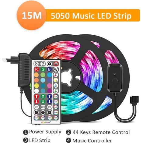 Bande LED RGB 15 m RGB5050 synchronisée avec la musique (1/5)
