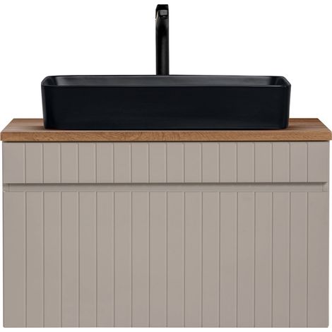 Waschtisch Unterschrank 80 cm Keramik Aufsatzwaschbecken IRAKLIO-56-CASHMERE Beige Eiche Nb. B/H/T ca. 80,4/59,5/46 cm (1/5)