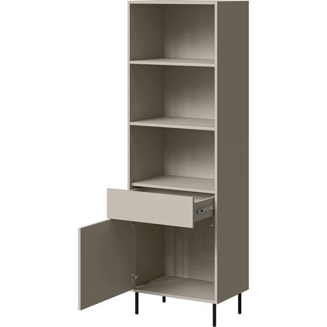 Bücherregal Pioraco, Bibliothek in der Schublade, 3 Regale, Metallfüße, 60x39x184h cm Beige