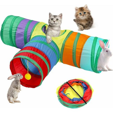 Cat Tunnels for Indoor Cats Rabbit Tunnel 3 Way 4 Hole Lightweight and Foldable Large Guinea Pig Tunnel Toys with Pompom for Small Animal Dwarf Rabbits Guinea Pigs Puppy Rabbit