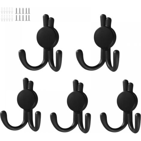 Lot de 5 patères vintage murales en acier inoxydable avec vis pour ranger chapeaux,serviettes et peignoirs (noir) (1/3)