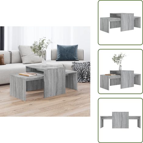 Couchtisch-Set Grau Sonoma 100x48x40 cm Holzwerkstoff - Couchtisch - Set - Wohnzimmerstil - Grau - Holzwerkstoff (1/5)