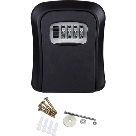 4 chiffres combo mot de passe clé maison garage Bureau école sécurité wall mounted Key box (noir) (1/5)