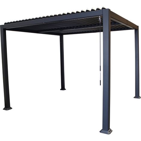 Pavillon BARACOA 3x3 Meter, Aluminium dunkelgrau, Dach aus verstellbaren Alu Lamellen (1/5)