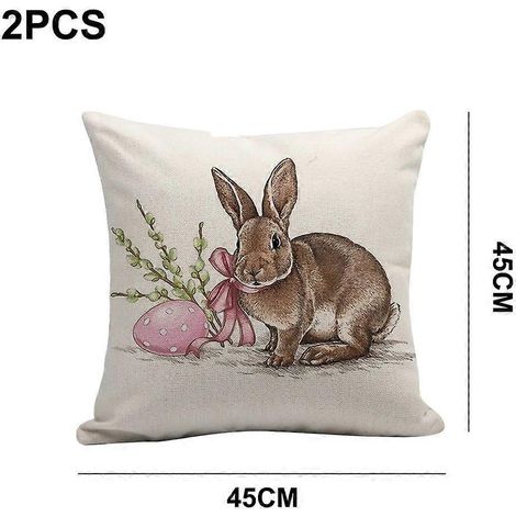 Housse de coussin en lin style peinture de Pâques, motif lapin vintage, pour canapé (1/4)