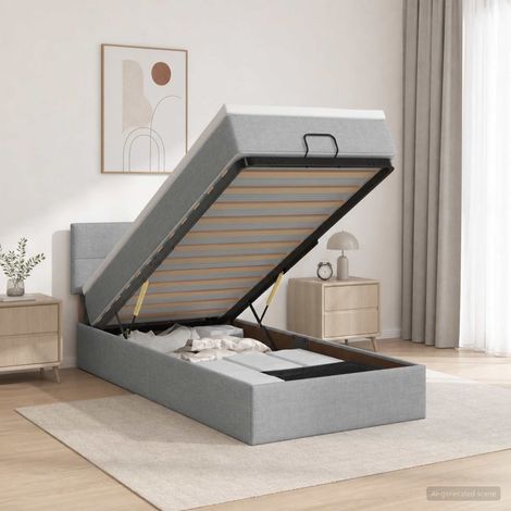vidaXL Cama otomana con colchón Gris Claro 90 x 190 cm Tela (1/5)