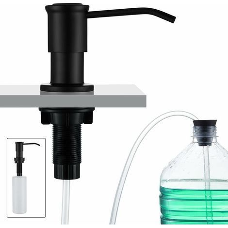 Memkey – Black built-in soap dispenser – Capacity 500 ml – Silicone hose 1.0 m – Stainless steel and PE plastic – Quick installation (1/5)