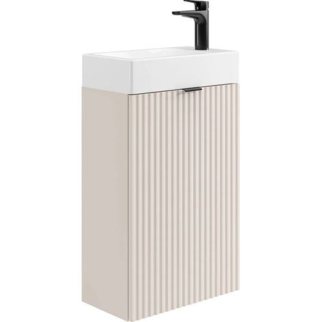 Meuble lave main strié porte réversible beige - H60 x L40 x P22 - VAHIRA (1/5)
