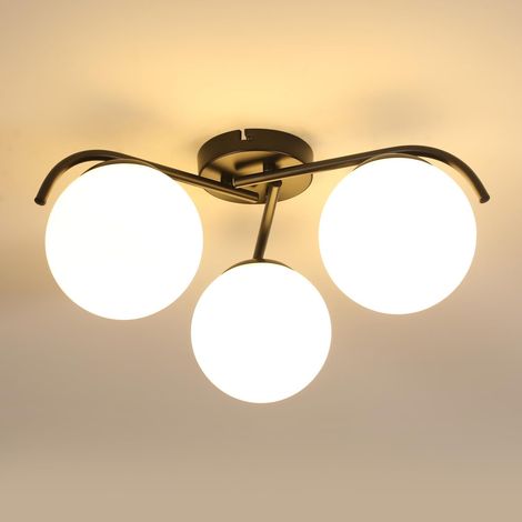 Comely Scandinavian Molecule 3-Light Ceiling Light, Black Modern Semi-Flush Mount, E27 Geometric Design Fixture for Living Room Bedroom Dining Room (1/5)