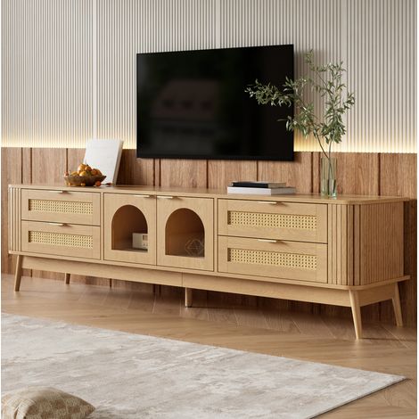 TV-Lowboard 180 x 40 x 50 cm, 4 Schubladen, 2 Türen aus gehärtetem Glas, LED, Natur OKMYHOME (1/5)