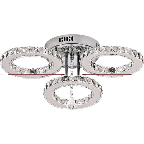 Lustre en cristal LED moderne, 2600lm, finition chrome, 5 anneaux, 3 anneaux, télécommande (1/2)