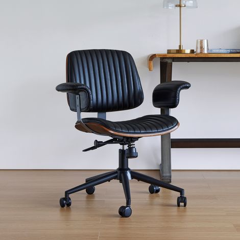 Bürostuhl aus Leder, drehbar, mit Rollen, höhenverstellbar, schwarz OKMYHOME (1/5)