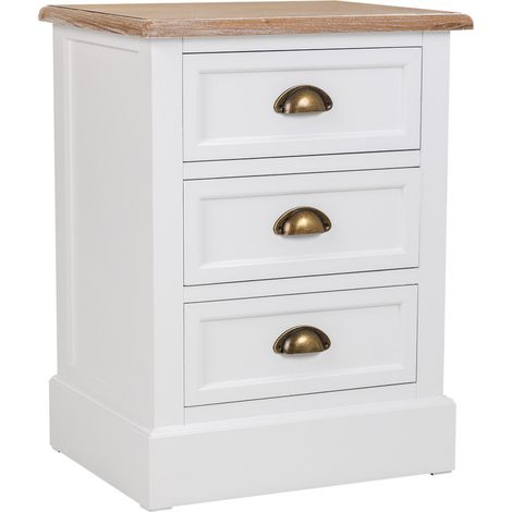 Mesita de noche de madera de 3 cajones blanco 45x35x60h cm (1/5)