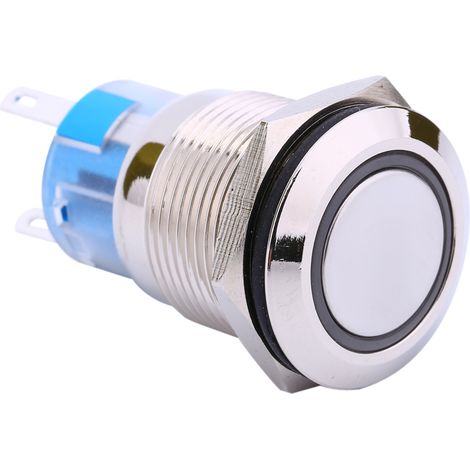 Interrupteur étanche à bouton-poussoir en métal de 19 mm, en laiton nickelé, à réarmement automatique (lumière bleue) (1/5)