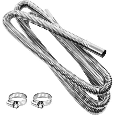Tuyau d'échappement générateur 200 cm, tuyau d'échappement en acier inoxydable, pour chauffage auxiliaire diesel à air automatique, avec 2 pinces (1/5)