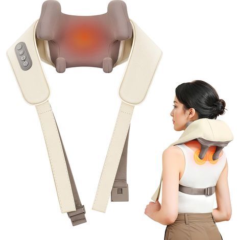 Appareil de massage chauffant pour les épaules et la nuque, idéal pour soulager la douleur à domicile ou au bureau. Massage shiatsu pour femmes, hommes, parents, kaki. (1/5)