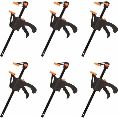 6er-Set F-Zwingen – Schnelles Spannen bis 10 cm – Robuste Konstruktion mit rutschfester Unterlage – Holzbearbeitungswerkzeug – 4 Zoll (1/4)