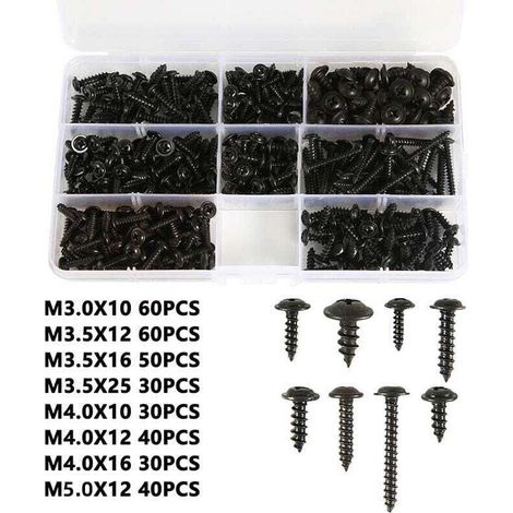 340PCS Assortiment de Autotaraudeuse M3 M3.5 M4 M4, XU,.8 à Noire Cylindrique, XU,Autoperceuse Autoforeuse Bonne Qualité Durable Plaqué avec Boîte Plastique Pratique KZQ - KZQ (1/4)