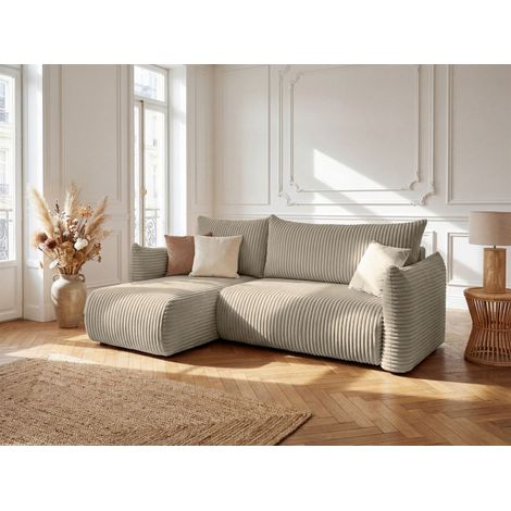 Ecksofa Schlafsofa MAILAND XS in Stoff Taupe Ottomane Links