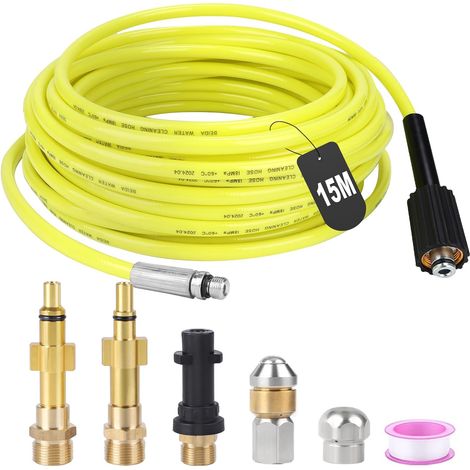 Tuyau Nettoyeur Haute Pression 15M 180bar Furet Deboucheur Canalisation Flexible Tuyau Deboucheur Canalisation Haute Pression avec 2 Buses 3 Adaptateurs pour Kärcher K2-K7 Lavor Parkside Bosch