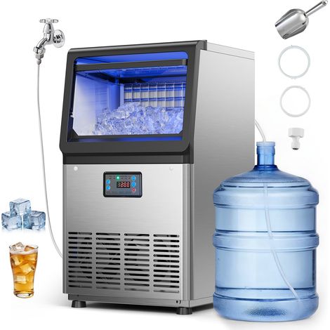 Machine à Glaçons Commerciale 41 kg/24 h Capacité de Stockage de 6 kg, Pour Restaurant Bar Café Bureau Maison, Appareil à Glace Cube en Acier Inoxydable, Affichage LED, Fonction Autonettoyante