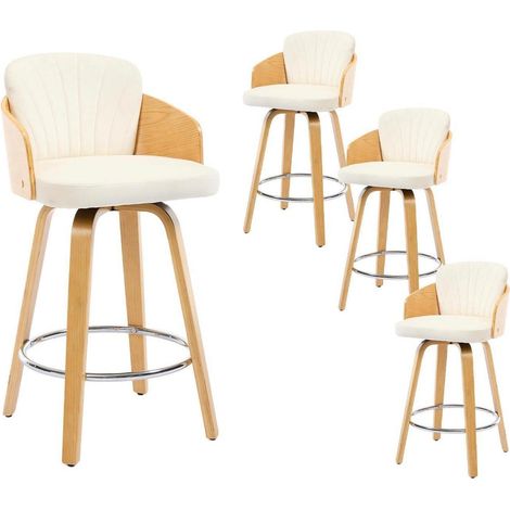 Barhocker 4er Set mit Holzbeinen, gepolstert, Samt-Rückenlehne, beige (1/5)