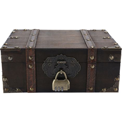 Coffret Vintage en Bois pour Rangement Décoratif, Coffre à Bijoux et Trésors avec Serrure, Décoration Maison (62822302GK10, Serrure Gris) (1/5)