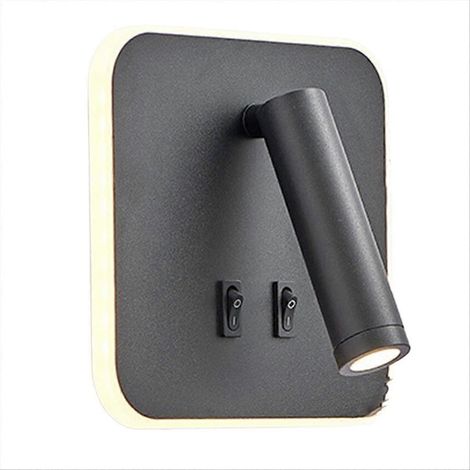 Applique murale carrée noire avec protection oculaire, rotative et projecteur LED à spectre complet, idéale pour la lecture. (1/5)