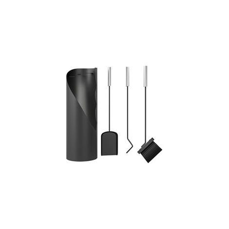 Ensemble d'outils de cheminée, 4 pièces, comprenant une brosse, une pelle, un tisonnier et un panier, en métal noir. (1/5)
