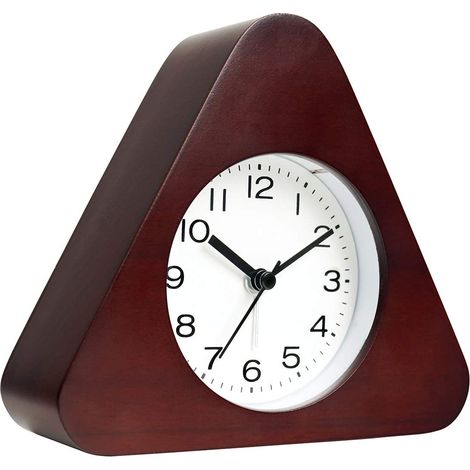MINKUROW Wecker aus Holz, dreieckig, arabische Ziffern, tickt nicht, Hintergrundbeleuchtung, geräuschlos, batteriebetrieben (braun) (1/5)