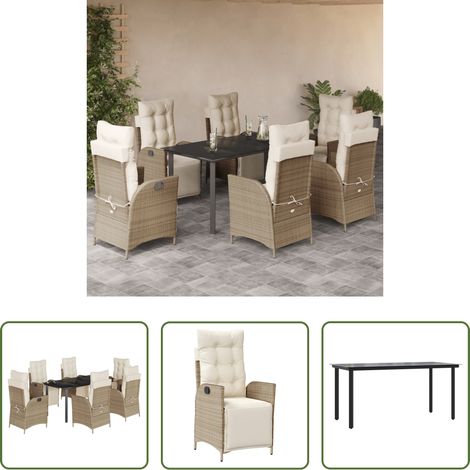 Gartenstuhl - 7-tlg. Garten-Essgruppe mit Kissen Beige Poly Rattan (1/5)