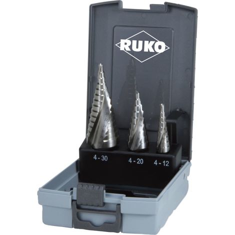 Set  di  punte  a  gradino  RUKO  HSSE-Co  5  scanalate  a  spirale  Gr.  0/9  /  1  /  2  3pz.  in  cassetta  di  plastica  -  101026ERO (1/4)