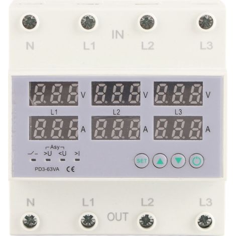 Voltmètre ampèremètre triphasé rail DIN 390-500V AC 63A, protecteur automatique surtension surintensité (1/5)
