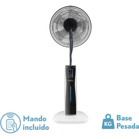 Ventilatore de corvo in piedi nero/bianco 3 velocità.75w.5asp nebulizzatore 125x43x40cm telecomando e timer, serbatoio acqua de 2l