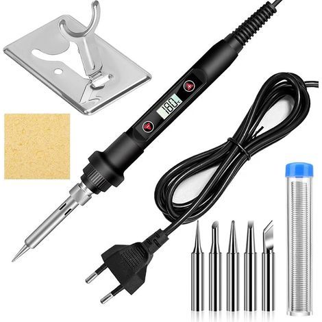 Set mit 5 Lötkolben, 80 W, einstellbare Temperatur, 5 Lötspitzen, für Entlötpumpe, Lötkolbenständer, Elektrotechnik, professionelle Reparatur (1/5)