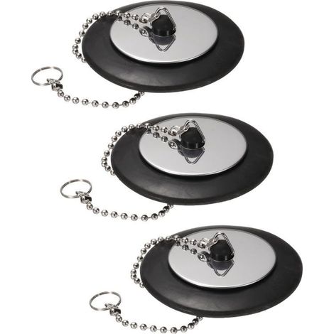 Lot de 3 50mm bouchons d'évier en caoutchouc avec chaîne à boules Noir bouchons d'évier de cuisine de salle de bain (1/5)