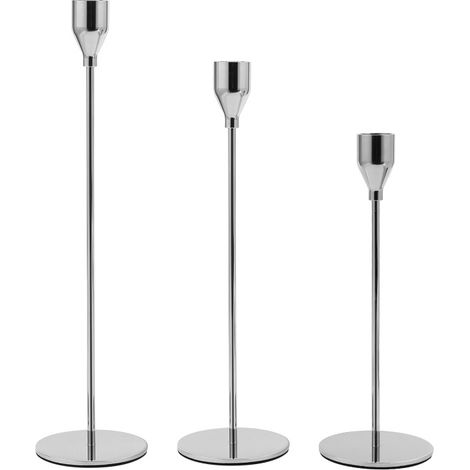 SWANEW Portacandele Portacandele a colonna Retro Decor Portacandele conici Portacandele conici Portacandele 3 pezzi argento (1/5)