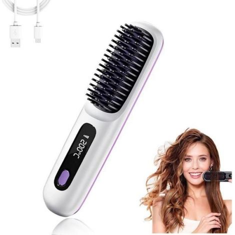 Brosse Lissante - 199 Millions D'Anions - Température Réglable 160-180-200 °C - Batterie Rechargeable 4000 mAh - Sans Fil - Pour Cheveux Fins À Épais - 1 Pièce (1/5)