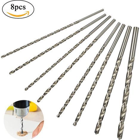 Extra langes 200-mm-8-teiliges Bohrer-Set, HSS-Bohrer, gerader Schaft mit Durchmessern von 4 mm, 4,2 mm, 4,5 mm, 5 mm, 5,2 mm, 6 mm, 8 mm und 10 mm, Bohrer für Holz (1/5)