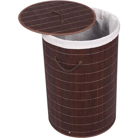 Panier à linge rond en bambou 75l : Pratique brun foncé (1/4)