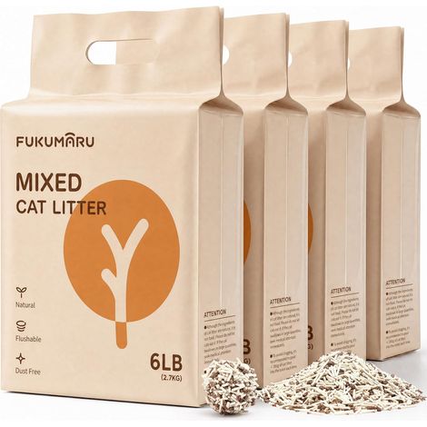 Tofu Cat Litter, Clumping Cat Litter, Mixed Apple Wood Granules, Dust-Free and Slightly Clumping Odor Control, Washable, 4 Packs (1/5)